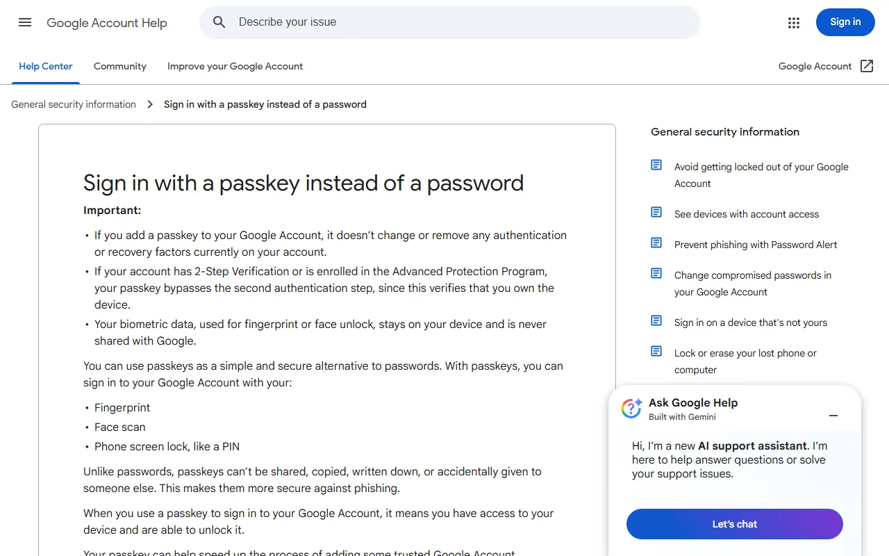 Google Account Help-ல் password-க்கு பதிலாக passkey பயன்படுத்துவது பற்றிய உண்மையான வழிகாட்டி; எந்த தனிப்பட்ட account தகவலும் இல்லை